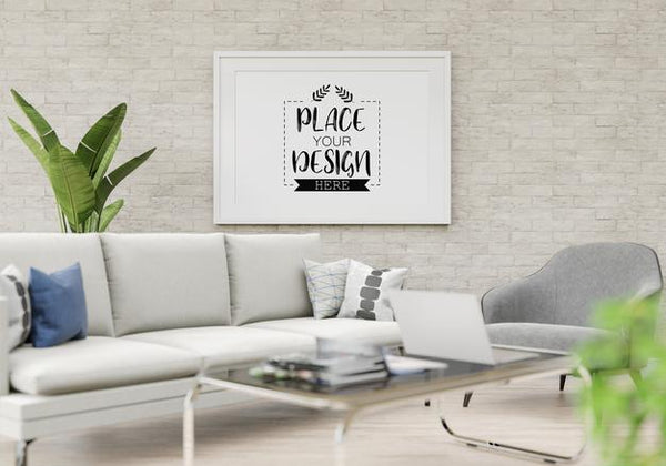 Free Poster Frame Mockup In Living Room Psd