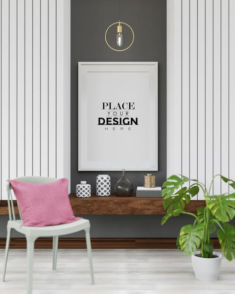 Free Poster Frame Mockup In Living Room Psd