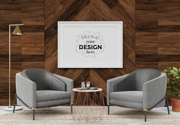 Free Poster Frame Mockup In Living Room Psd