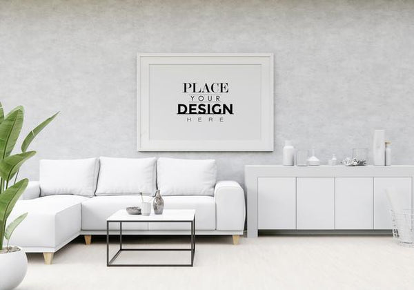 Free Poster Frame Mockup In Living Room Psd