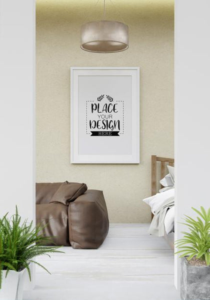 Free Poster Frame Mockup In Living Room Psd