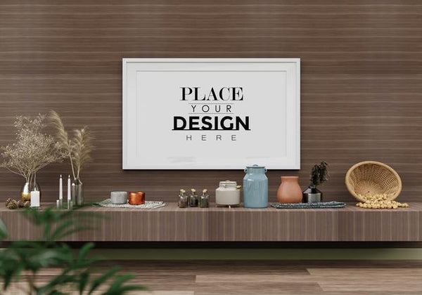 Free Poster Frame Mockup In Living Room Psd