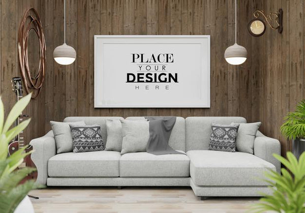 Free Poster Frame Mockup In Living Room Psd