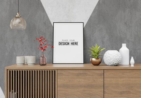 Free Poster Frame Mockup In Living Room Psd