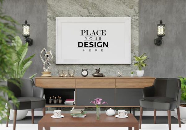 Free Poster Frame Mockup In Living Room Psd