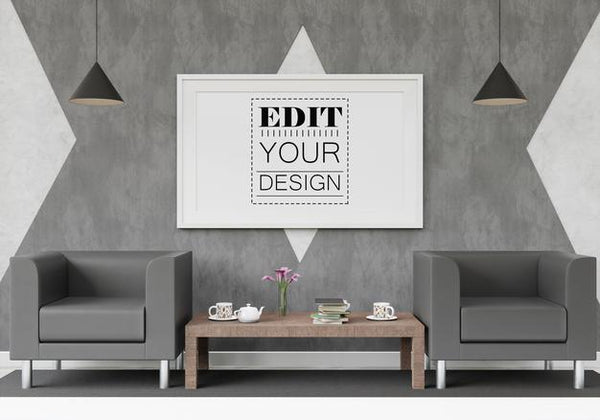 Free Poster Frame Mockup In Living Room Psd