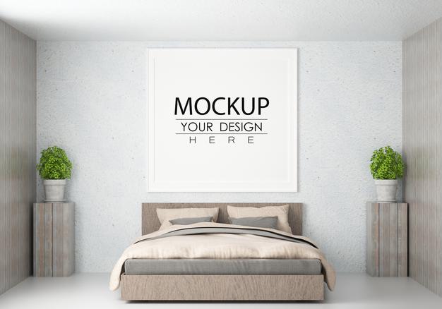 Free Poster Frame Mockup Interior In A Bedroom Psd