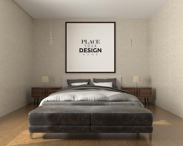 Free Poster Frame Mockup Interior In A Bedroom Psd