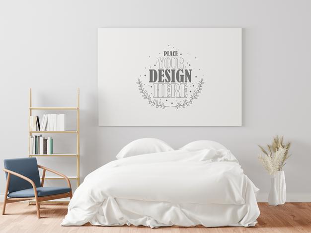 Free Poster Frame Mockup Interior In A Bedroom Psd