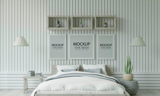 Free Poster Frame Mockup Interior In A Bedroom Psd