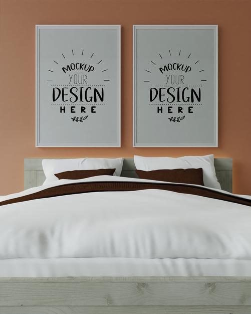 Free Poster Frame Mockup Interior In A Bedroom Psd
