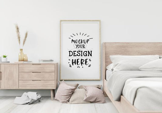 Free Poster Frame Mockup Interior In A Bedroom Psd
