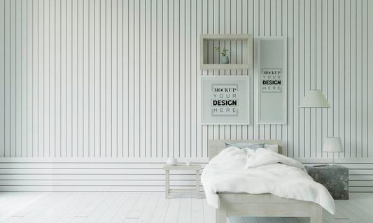 Free Poster Frame Mockup Interior In A Bedroom Psd