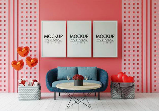 Free Poster Frame Mockup Interior In A Bedroom Psd