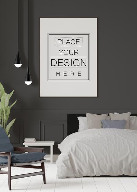 Free Poster Frame Mockup Interior In A Bedroom Psd