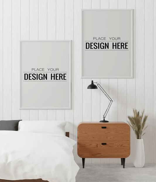 Free Poster Frame Mockup Interior In A Bedroom Psd
