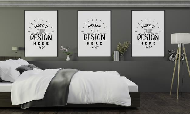 Free Poster Frame Mockup Interior In A Bedroom Psd