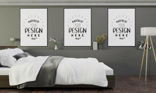 Free Poster Frame Mockup Interior In A Bedroom Psd