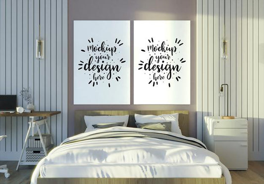 Free Poster Frame Mockup Interior In A Bedroom Psd