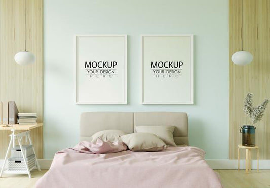 Free Poster Frame Mockup Interior In A Bedroom Psd