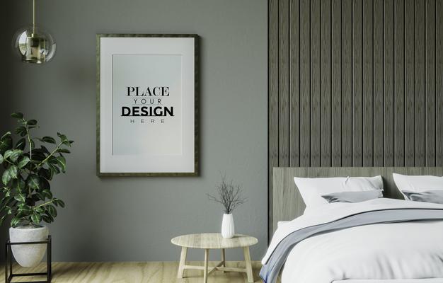 Free Poster Frame Mockup Interior In A Bedroom Psd