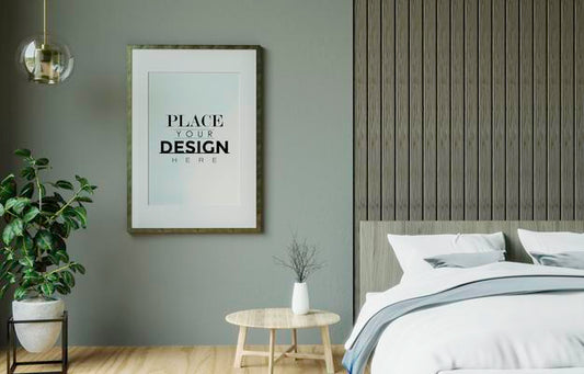 Free Poster Frame Mockup Interior In A Bedroom Psd