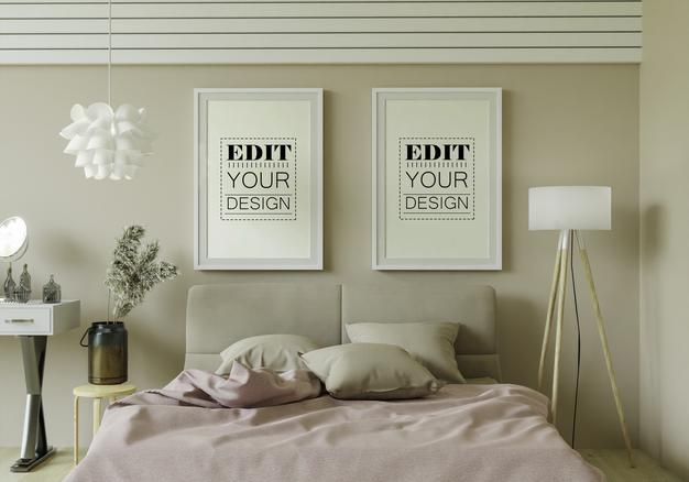 Free Poster Frame Mockup Interior In A Bedroom Psd
