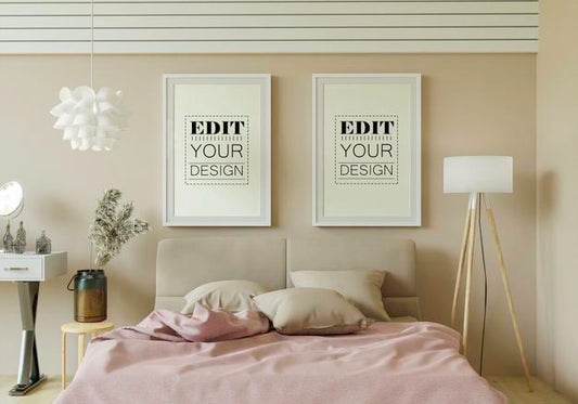 Free Poster Frame Mockup Interior In A Bedroom Psd