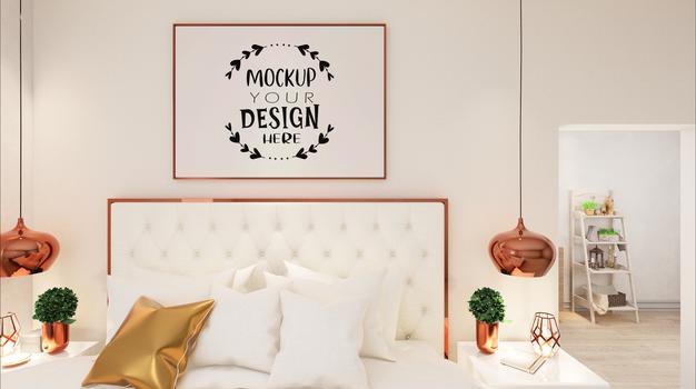 Free Poster Frame Mockup Interior In A Bedroom Psd