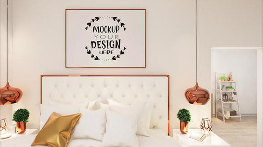 Free Poster Frame Mockup Interior In A Bedroom Psd