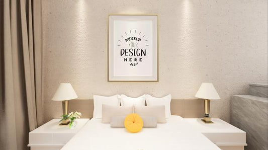 Free Poster Frame Mockup Interior In A Bedroom Psd