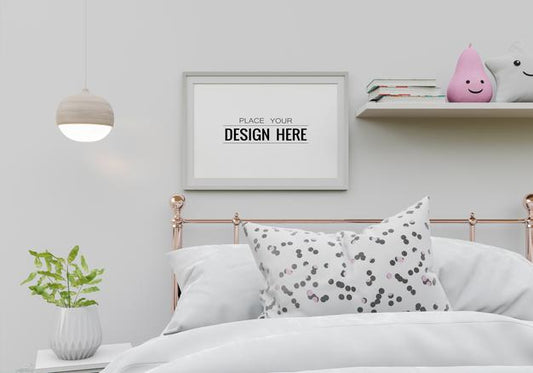 Free Poster Frame Mockup Interior In A Bedroom Psd