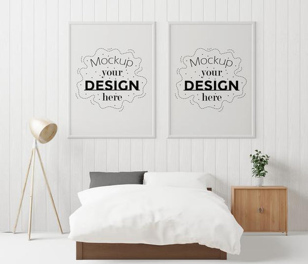 Free Poster Frame Mockup Interior In A Bedroom Psd