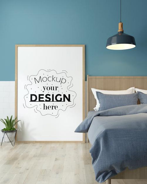 Free Poster Frame Mockup Interior In A Bedroom Psd