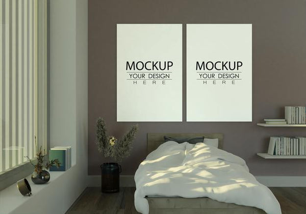 Free Poster Frame Mockup Interior In A Bedroom Psd