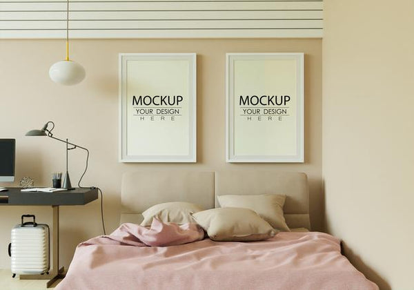 Free Poster Frame Mockup Interior In A Bedroom Psd