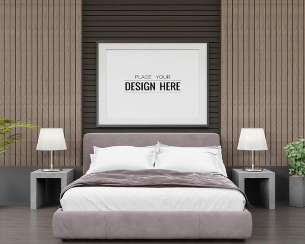 Free Poster Frame Mockup Interior In A Bedroom Psd