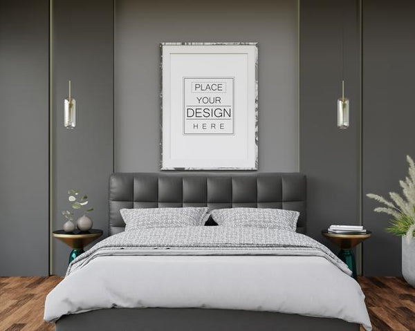 Free Poster Frame Mockup Interior In A Bedroom Psd