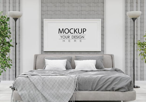 Free Poster Frame Mockup Interior In A Bedroom Psd