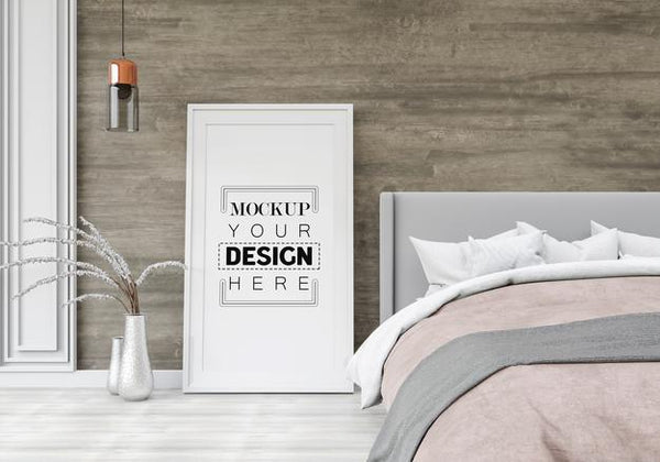 Free Poster Frame Mockup Interior In A Bedroom Psd