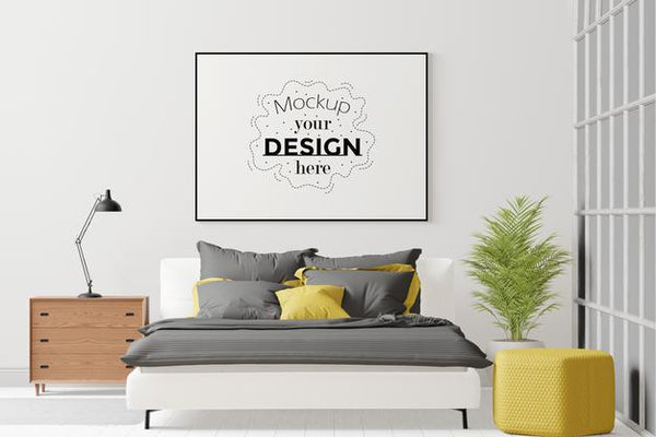 Free Poster Frame Mockup Interior In A Bedroom Psd