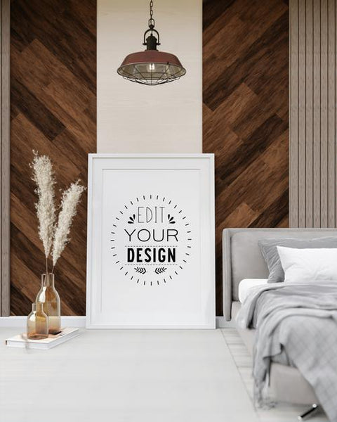 Free Poster Frame Mockup Interior In A Bedroom Psd