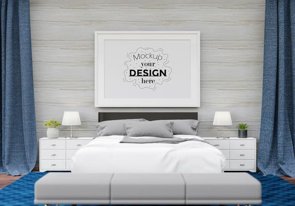 Free Poster Frame Mockup Interior In A Bedroom Psd