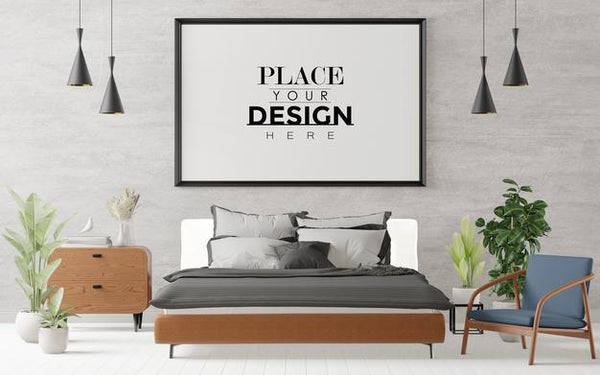 Free Poster Frame Mockup Interior In A Bedroom Psd