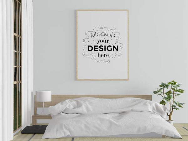 Free Poster Frame Mockup Interior In A Bedroom Psd