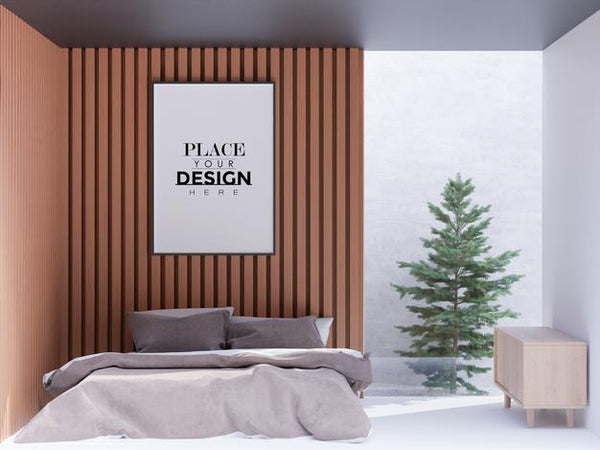 Free Poster Frame Mockup Interior In A Bedroom Psd