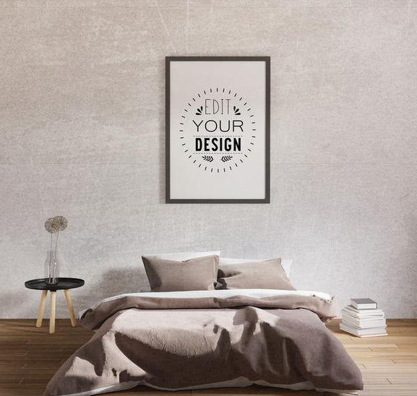 Free Poster Frame Mockup Interior In A Bedroom Psd