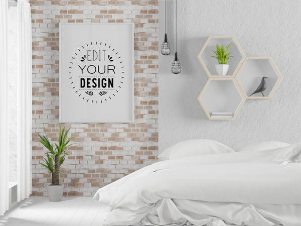 Free Poster Frame Mockup Interior In A Bedroom Psd