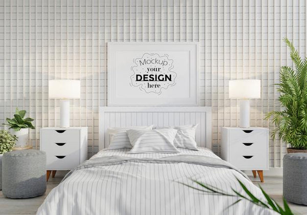 Free Poster Frame Mockup Interior In A Bedroom Psd