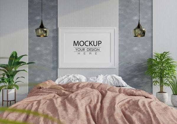 Free Poster Frame Mockup Interior In A Bedroom Psd